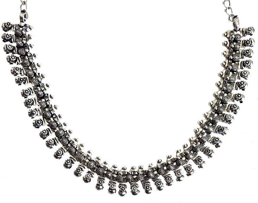 FashionCraft Traditional Designer German Silver Necklace for Women And Girls Silver Plated Alloy Necklace