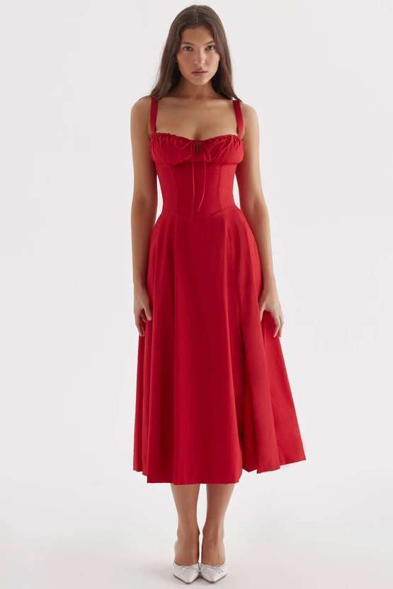 Elyraa Women Fit and Flare Red Midi/Calf Length Dress