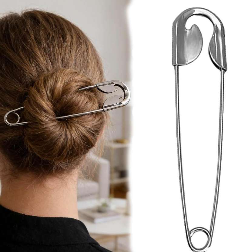 nityaveer Safety Pin Hair Clip for Women Hair Pin (Silver)