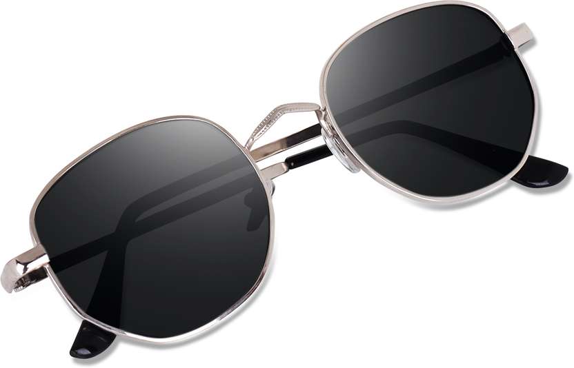 Eymen I Round, Rectangular Sunglasses (For Men & Women, Black)